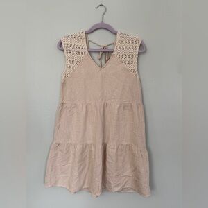 Altar'd State | Crochet Sleeve Tiered Cotton Dress | M | Natural Beige